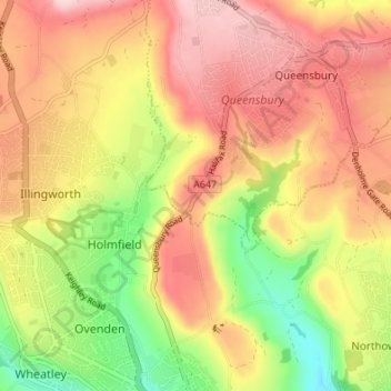 Topografisk kort Catherine Slack, højde, terræn