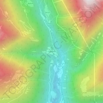 Topografisk kort Cagnoletti, højde, terræn