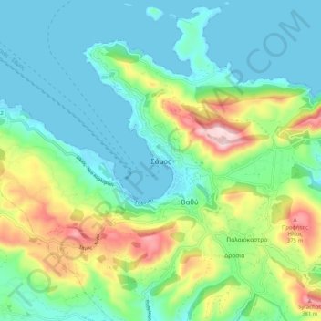 Topografisk kort Samos, højde, terræn