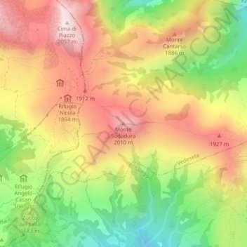 Topografisk kort Monte Sodadura, højde, terræn