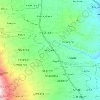 Topografisk kort Tengaran, højde, terræn