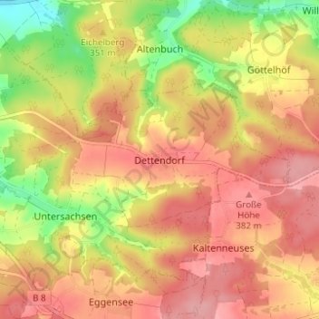 Topografisk kort Dettendorf, højde, terræn
