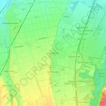 Topografisk kort Untermeitingen, højde, terræn