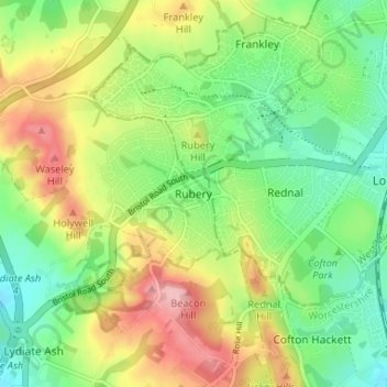 Topografisk kort Rubery, højde, terræn