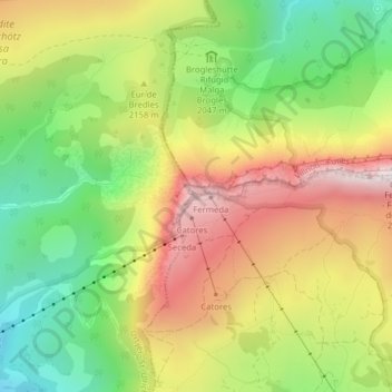 Topografisk kort Secёda - Monte Seceda, højde, terræn