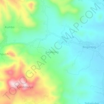 Topografisk kort Sambong, højde, terræn