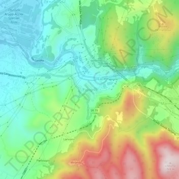 Topografisk kort Papigno, højde, terræn