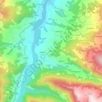 Topografisk kort Carini, højde, terræn