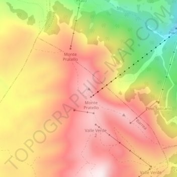 Topografisk kort Monte Pratello, højde, terræn