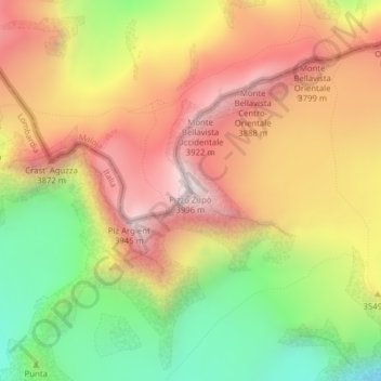 Topografisk kort Pizzo Zupò, højde, terræn
