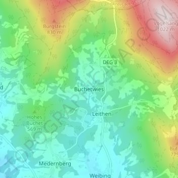 Topografisk kort Buchetwies, højde, terræn