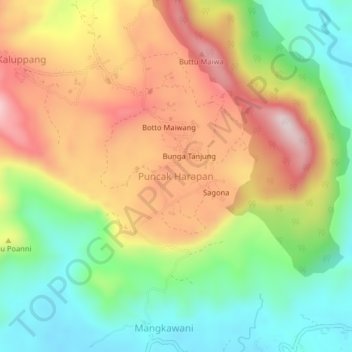 Topografisk kort Puncak Harapan, højde, terræn
