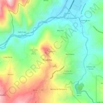 Topografisk kort Fontane, højde, terræn
