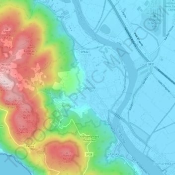 Topografisk kort Cafaggio, højde, terræn