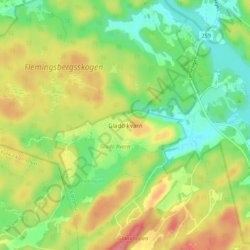Topografisk kort Gladö kvarn, højde, terræn
