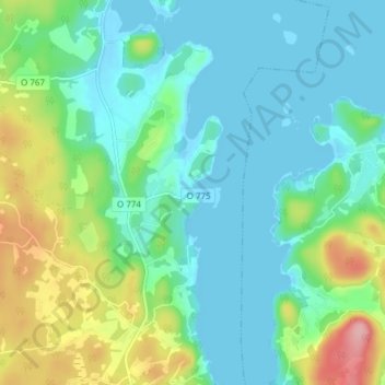 Topografisk kort Stillingsön, højde, terræn