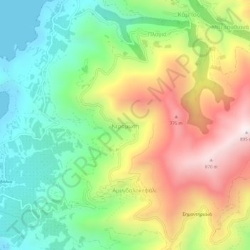 Topografisk kort Keramoti, højde, terræn