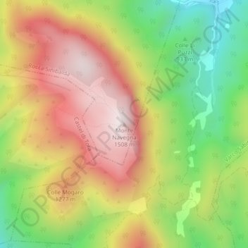 Topografisk kort Monte Navegna, højde, terræn