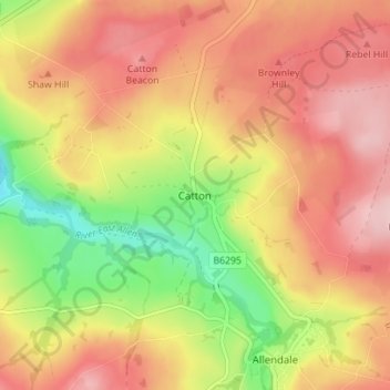 Topografisk kort Catton, højde, terræn