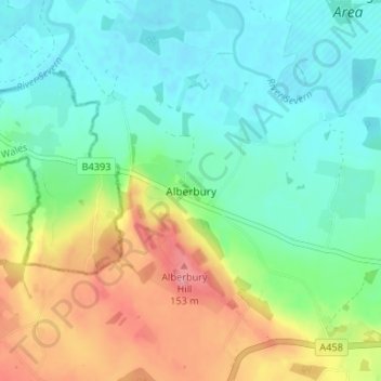 Topografisk kort Alberbury, højde, terræn