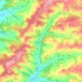 Topografisk kort Rinderbach, højde, terræn
