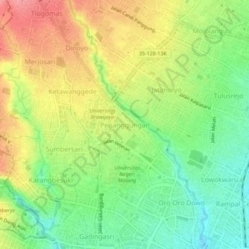 Topografisk kort Penanggungan, højde, terræn