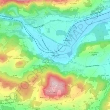 Topografisk kort Glantscha, højde, terræn