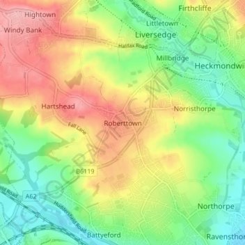 Topografisk kort Roberttown, højde, terræn