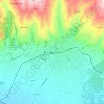 Topografisk kort Lamezia Terme, højde, terræn