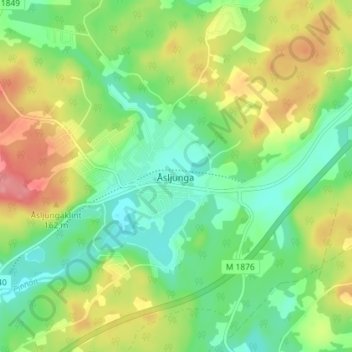Topografisk kort Åsljunga, højde, terræn
