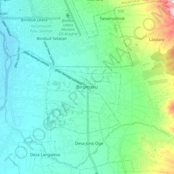 Topografisk kort Biromaru, højde, terræn