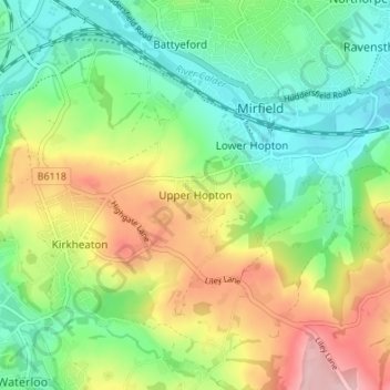 Topografisk kort Upper Hopton, højde, terræn