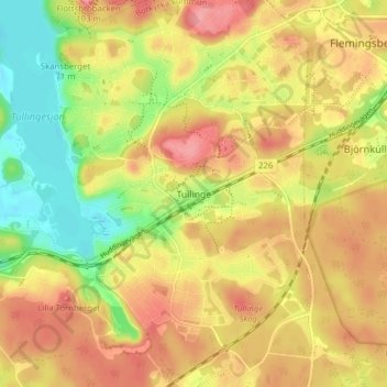 Topografisk kort Tullinge, højde, terræn