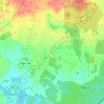Topografisk kort Ågerup, højde, terræn
