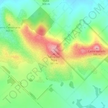 Topografisk kort Sierra del Tigre, højde, terræn