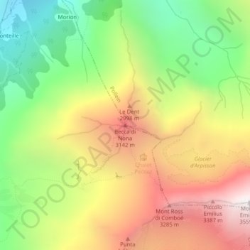 Topografisk kort Becca di Nona, højde, terræn
