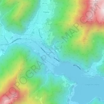 Topografisk kort Pieve di Ledro, højde, terræn