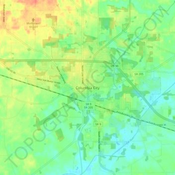 Topografisk kort Columbia City, højde, terræn