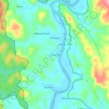 Topografisk kort Pinang, højde, terræn