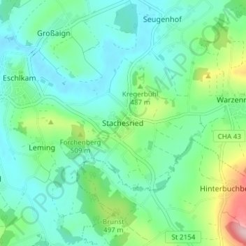 Topografisk kort Stachesried, højde, terræn