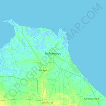 Topografisk kort Indramayu, højde, terræn