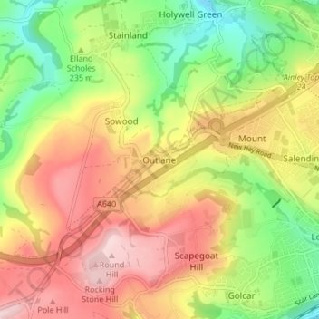 Topografisk kort Outlane, højde, terræn