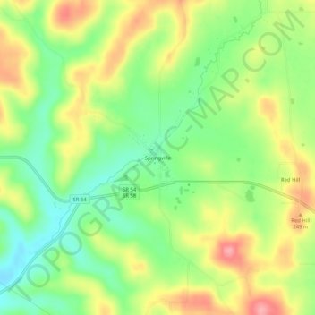 Topografisk kort Springville, højde, terræn