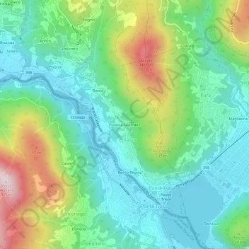 Topografisk kort Purasca Superiore, højde, terræn