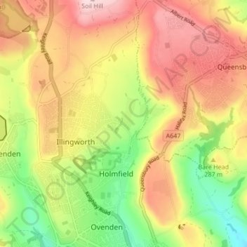 Topografisk kort Holdsworth, højde, terræn