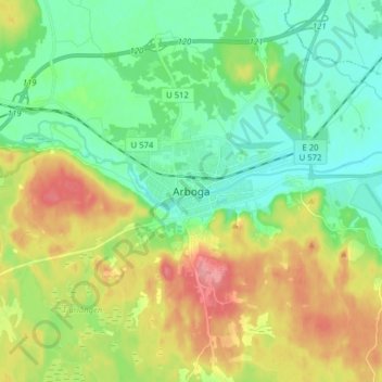 Topografisk kort Arboga, højde, terræn