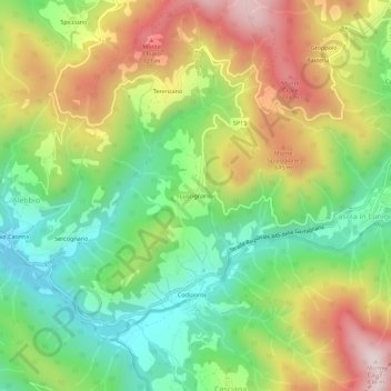 Topografisk kort Luscignano, højde, terræn