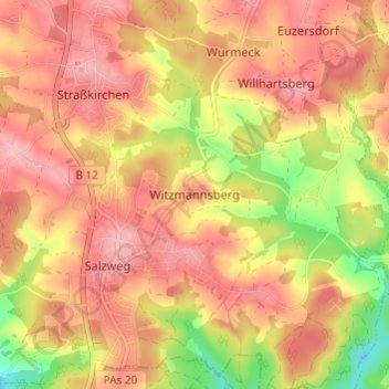 Topografisk kort Witzmannsberg, højde, terræn
