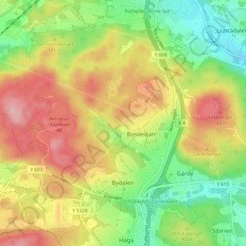 Topografisk kort Byhöjden, højde, terræn