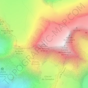 Topografisk kort Combin de Valsorey, højde, terræn